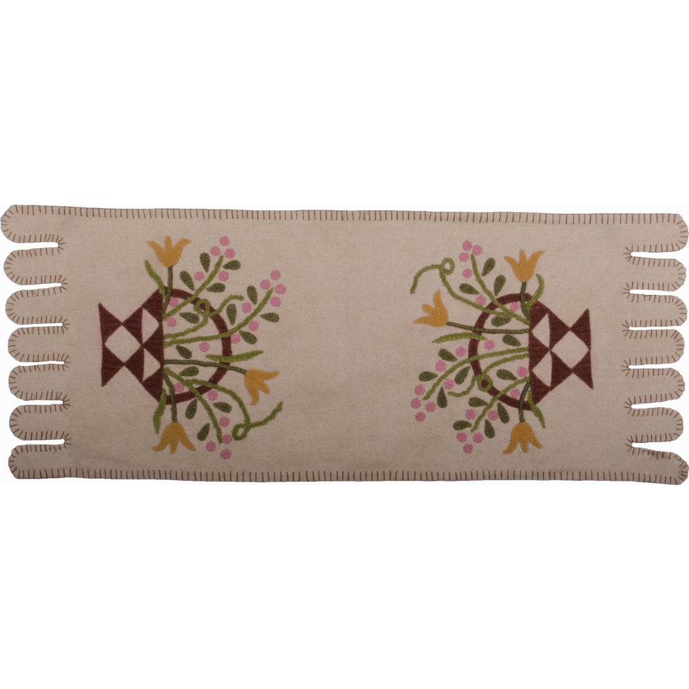 Flower Basket Table Runner Cream