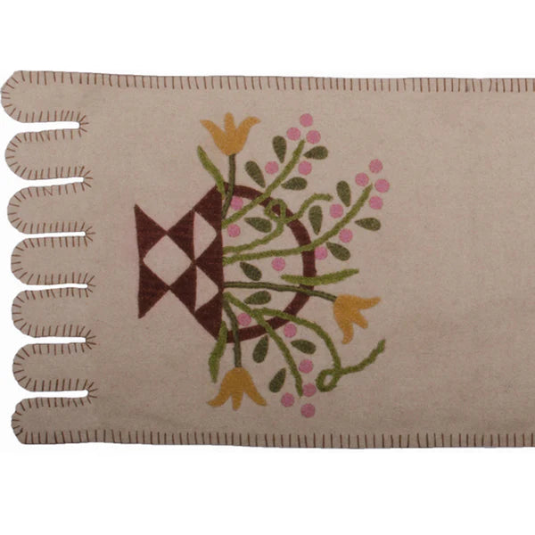 Flower Basket Table Runner Cream