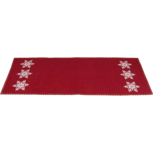 Snowflake Barn Red Table Runner