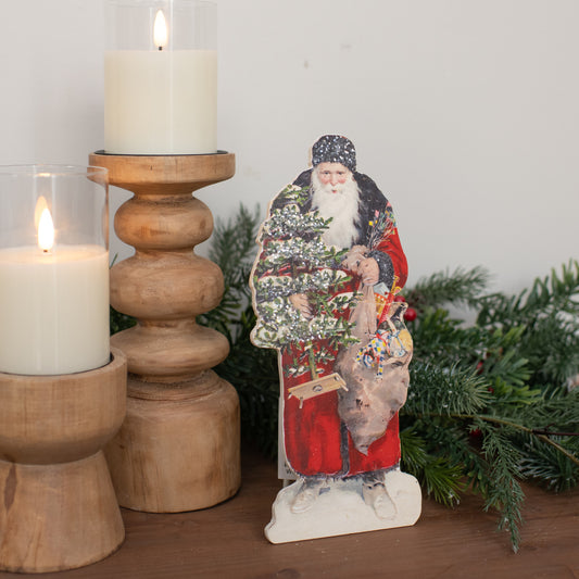 10" PRIMITIVE SNOWY SANTA W/ TOY BAG DUMMY BOARD
