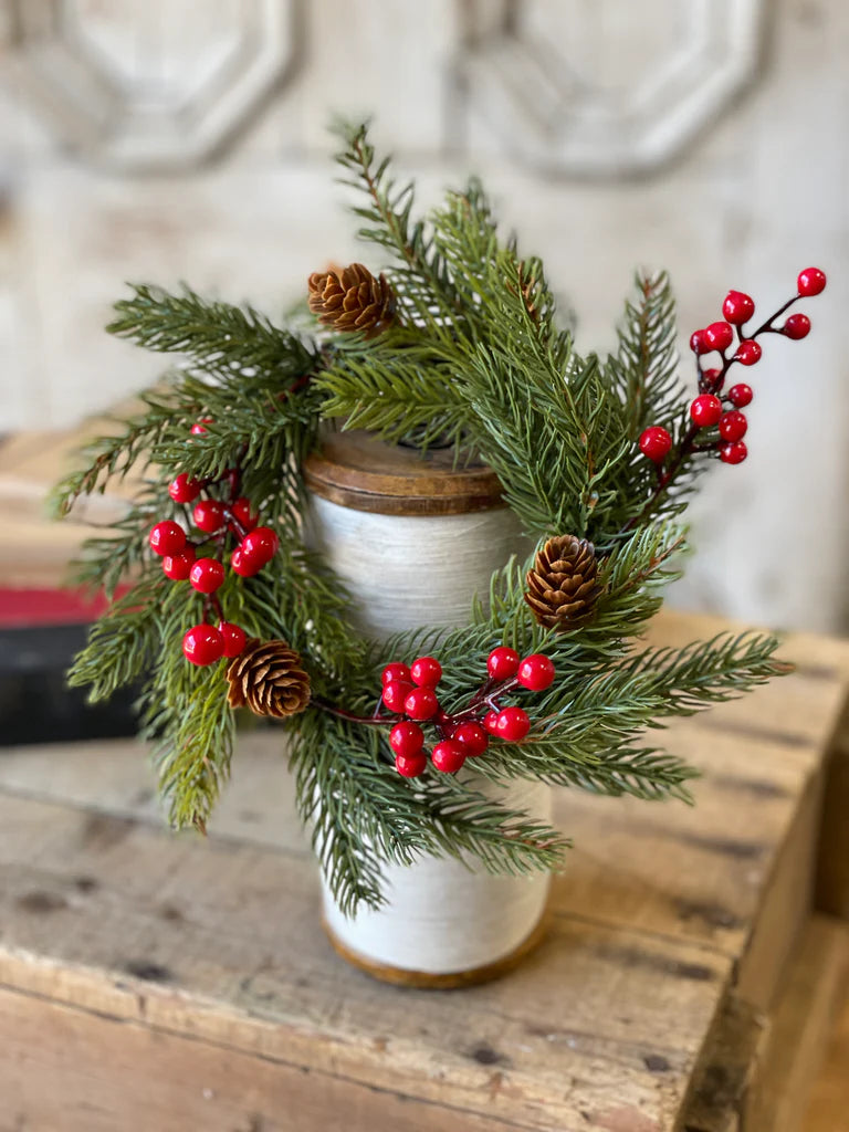 White Spruce with Berries Candle Ring | 8"