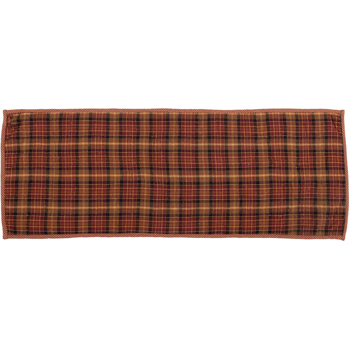 A rectangular plaid fabric item, likely a pocket square or small cloth accessory, featuring a red, black, and tan tartan pattern on a white background.