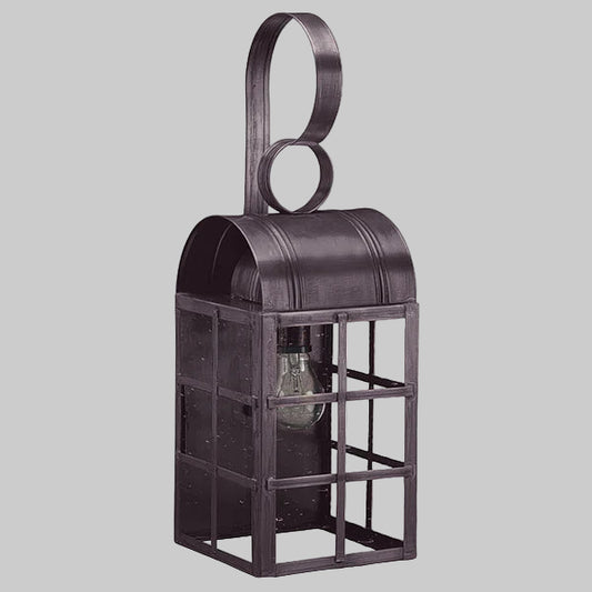 Decorative metal lantern with a handle on a gray background
