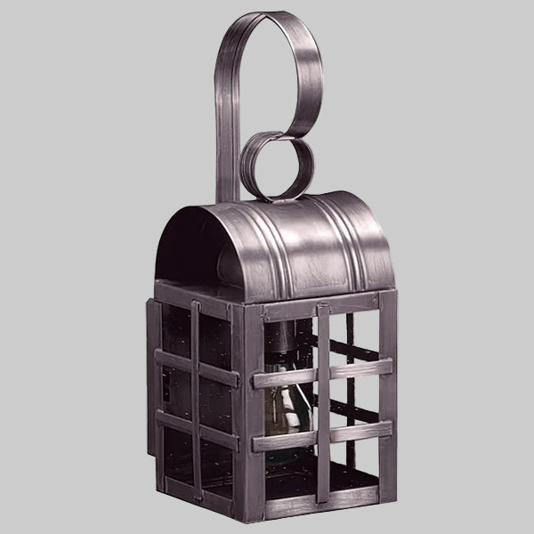 Metal bottle holder with a handle on a gray background