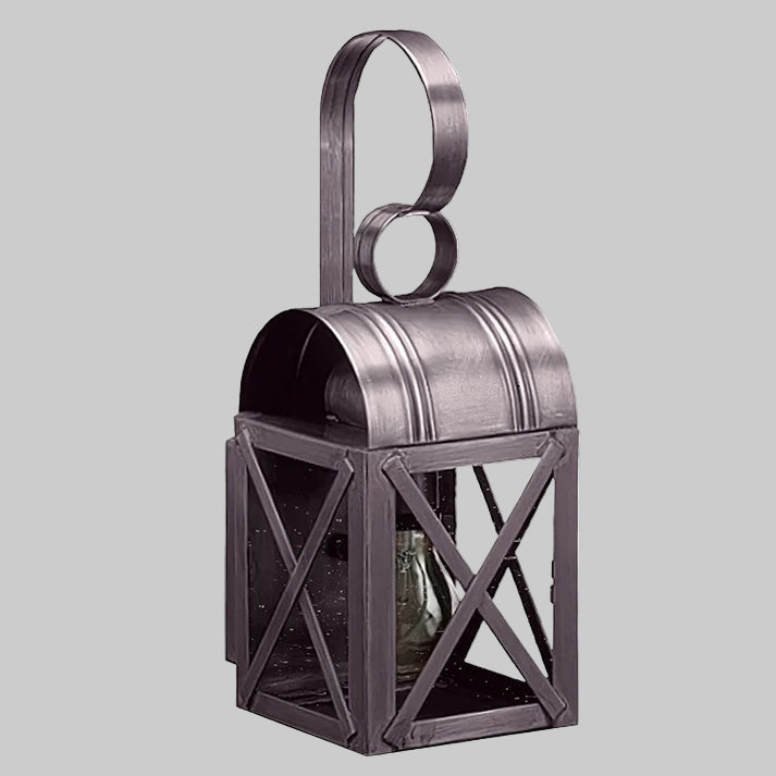 Metal lantern with a handle on a gray background