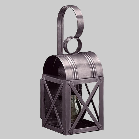 Metal lantern with a handle on a gray background