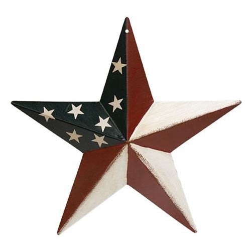 Decorative star with red, white, and blue colors on a white background