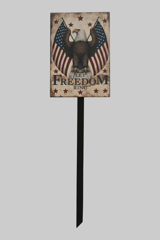 Decorative sign with an eagle and American flags on a gray background