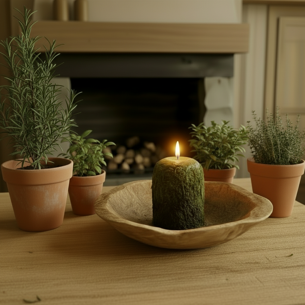 Wooden chest on a wooden floor with potted plants and a candle in the background.