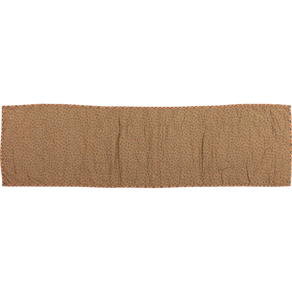 Back of Arlington Star quilted table runner featuring tan fabric with a small repeating floral print.