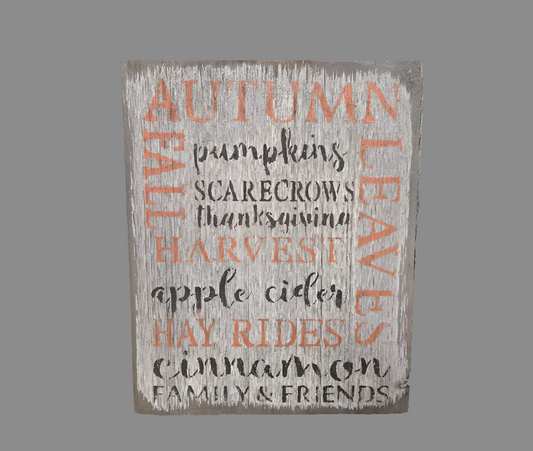 Weathered signs with many words about Fall customs