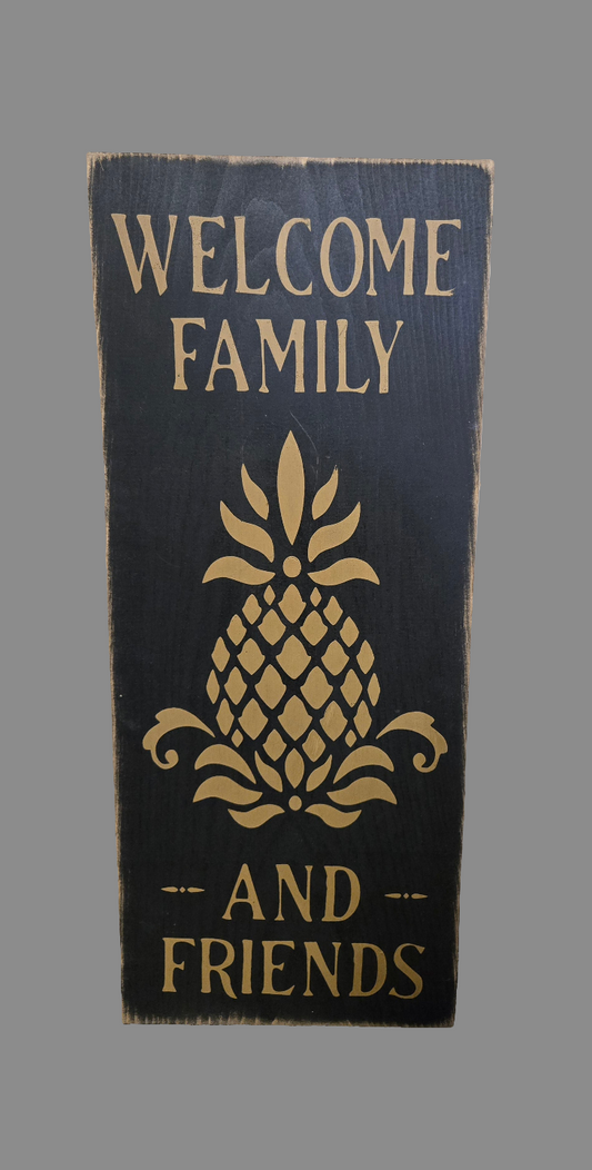 Welcome Family and Friends Wood Sign - Black