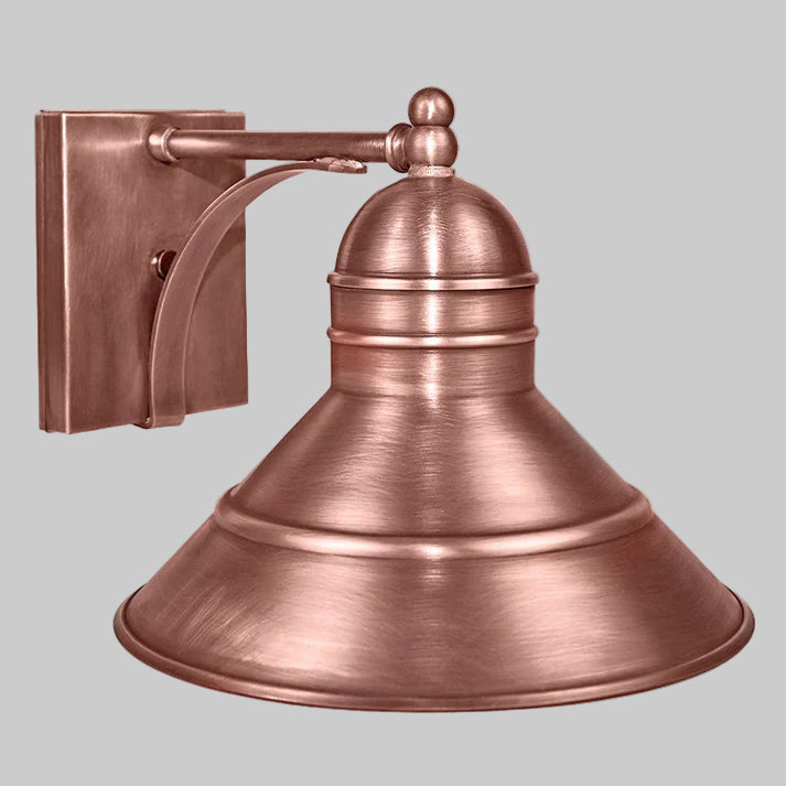 Copper wall-mounted light fixture on a gray background