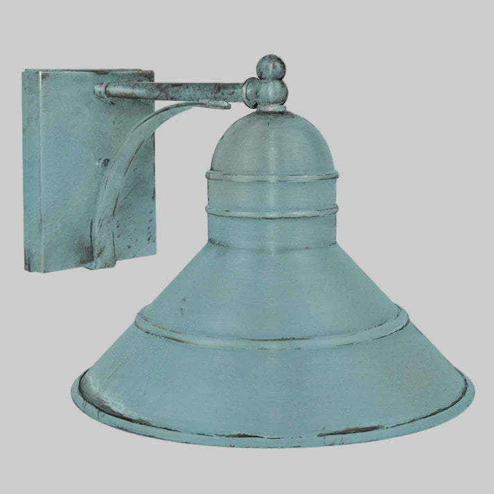 Vintage-style blue wall light fixture on a white background