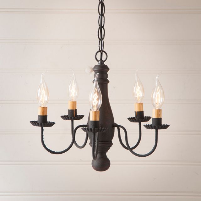 Bed and Breakfast Wooden Chandelier in Hartford Black over Red