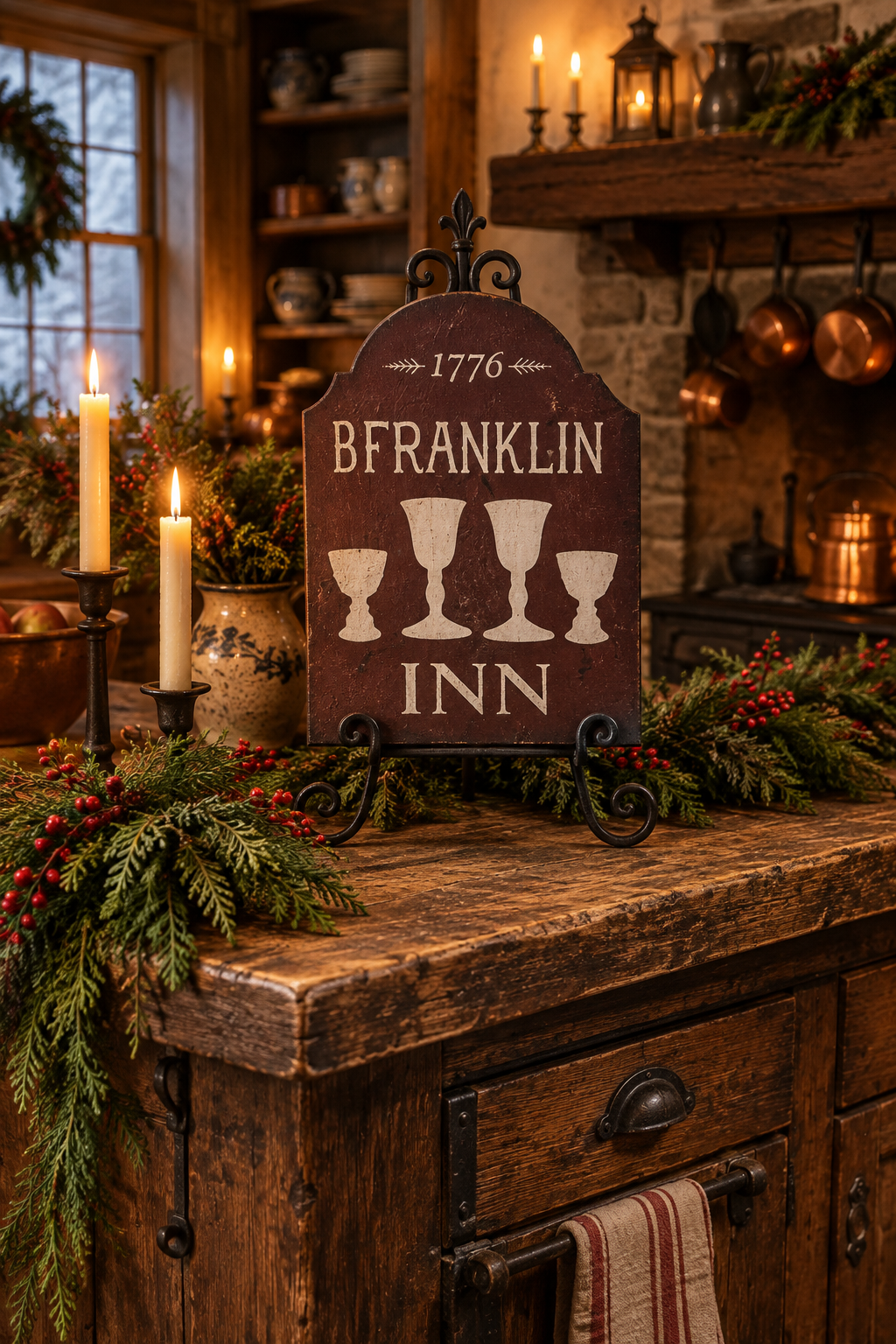 Ben Franklin Inn Primitive Wood Sign