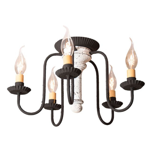 Berkshire Semi-Flush Mount Wood Ceiling Light in Vintage White with Five Arms
