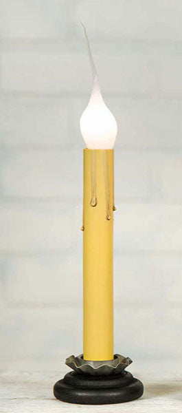 Black base window candle with cream sleeve and a silicone candelabra bulb