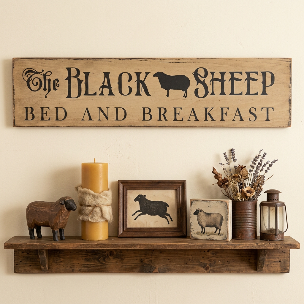 Black Sheep Bed and Breakfast Primitive Wood Sign
