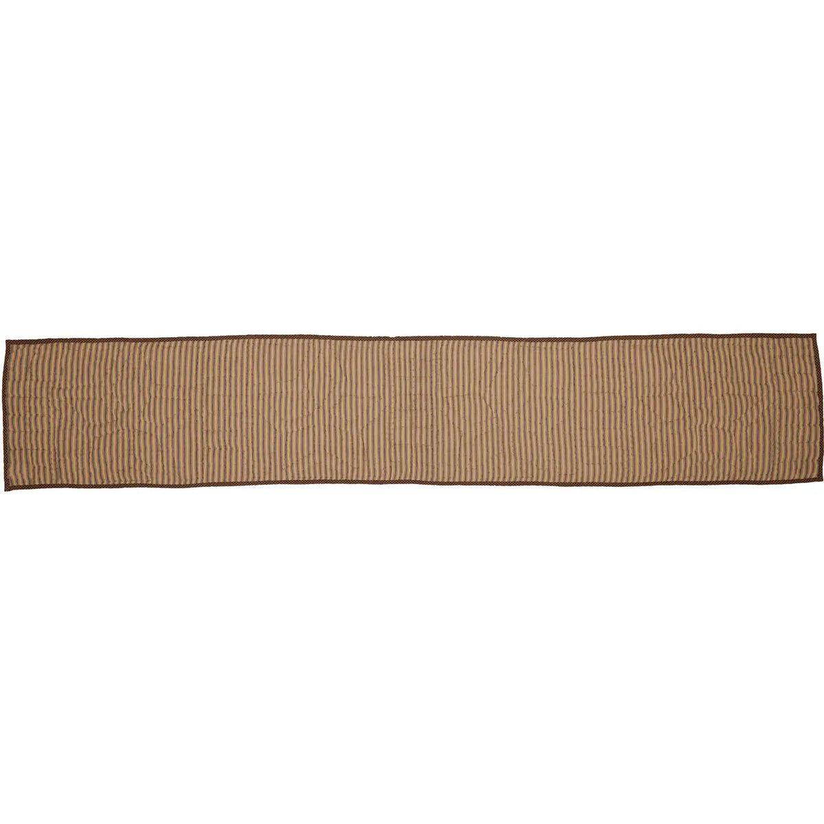 Reverse side of the Farmhouse Star table runner, showing narrow tan and dark stripes with contrasting binding.