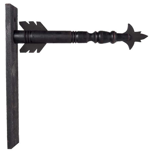 A black wood arrow holder with a wall mounting bracket, designed for holding arrows with a decorative appearance.