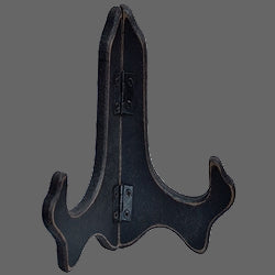 Black wood stand on a grey background