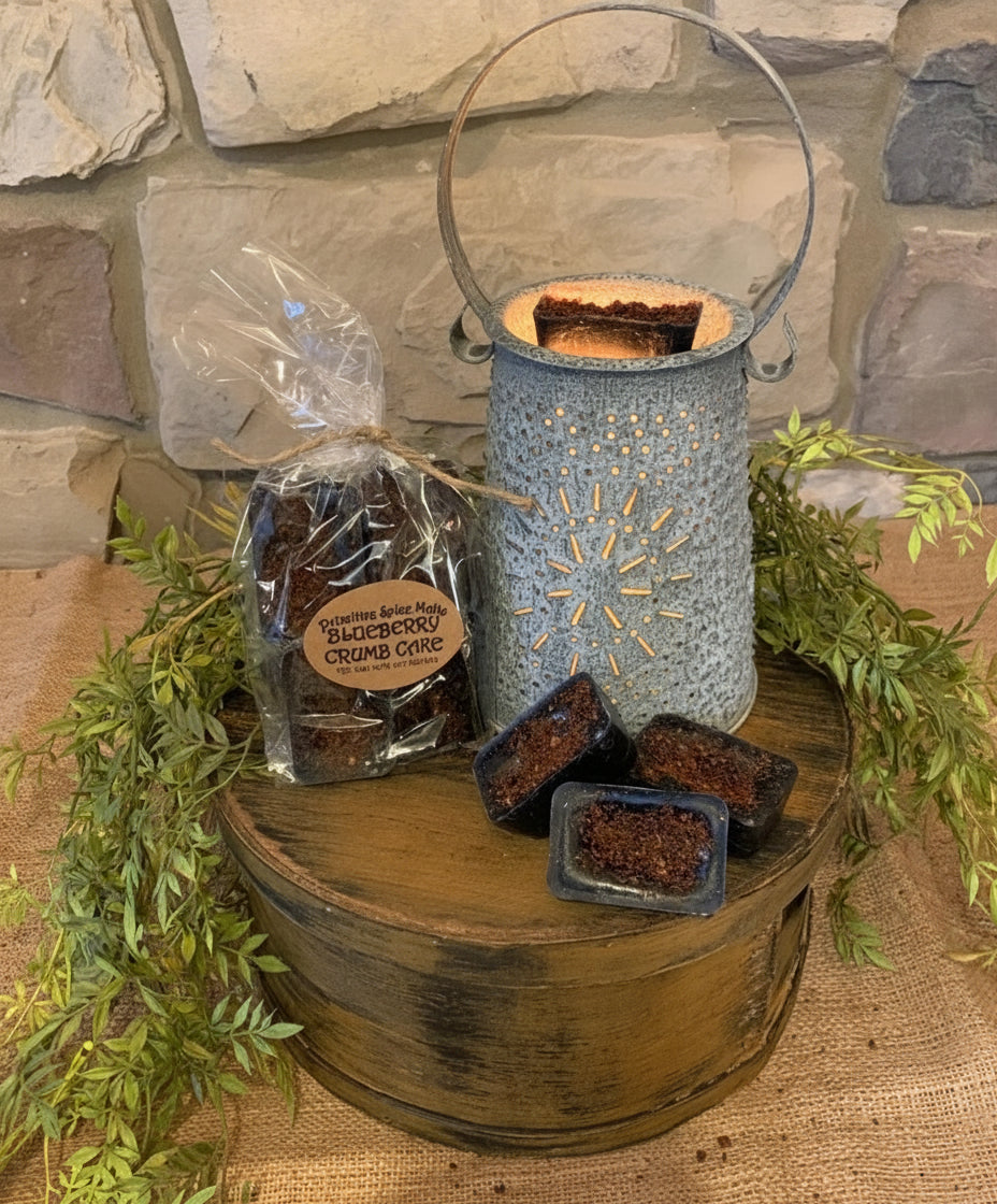 Decorative lantern with wax melts and a bag on a stone surface
