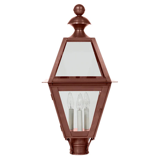 Bronze outdoor lamp with clear glass on a gray background