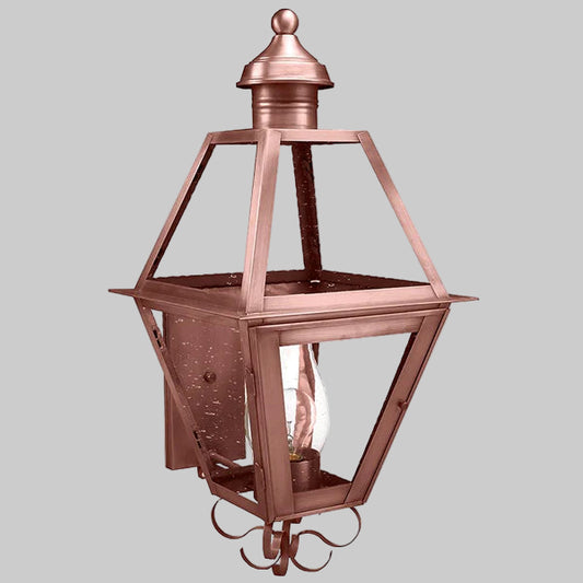 Copper outdoor lantern on a gray background