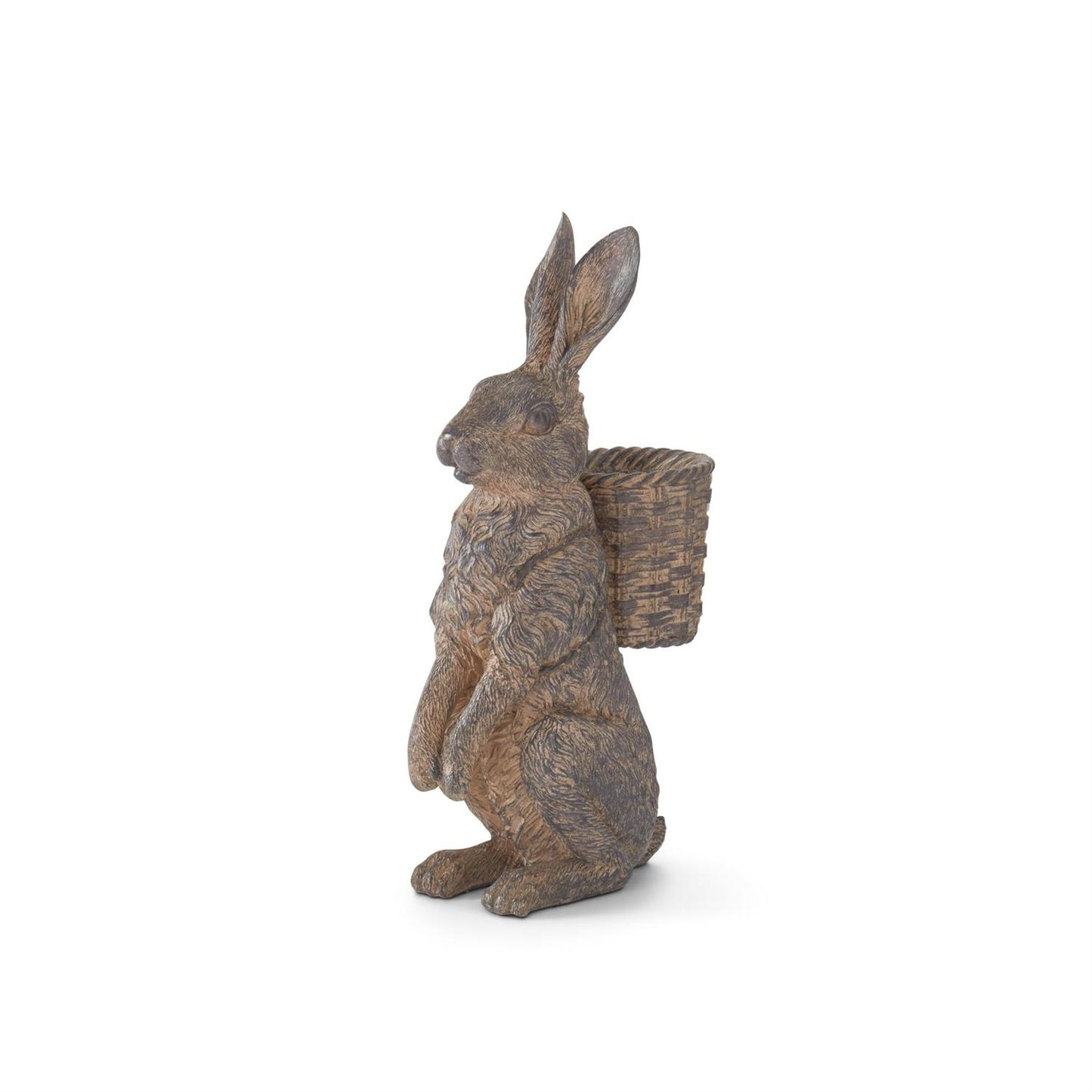 Decorative rabbit figurine with a basket on a white background