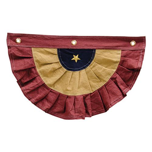 Decorative half-moon banner with maroon and gold colors on a white background