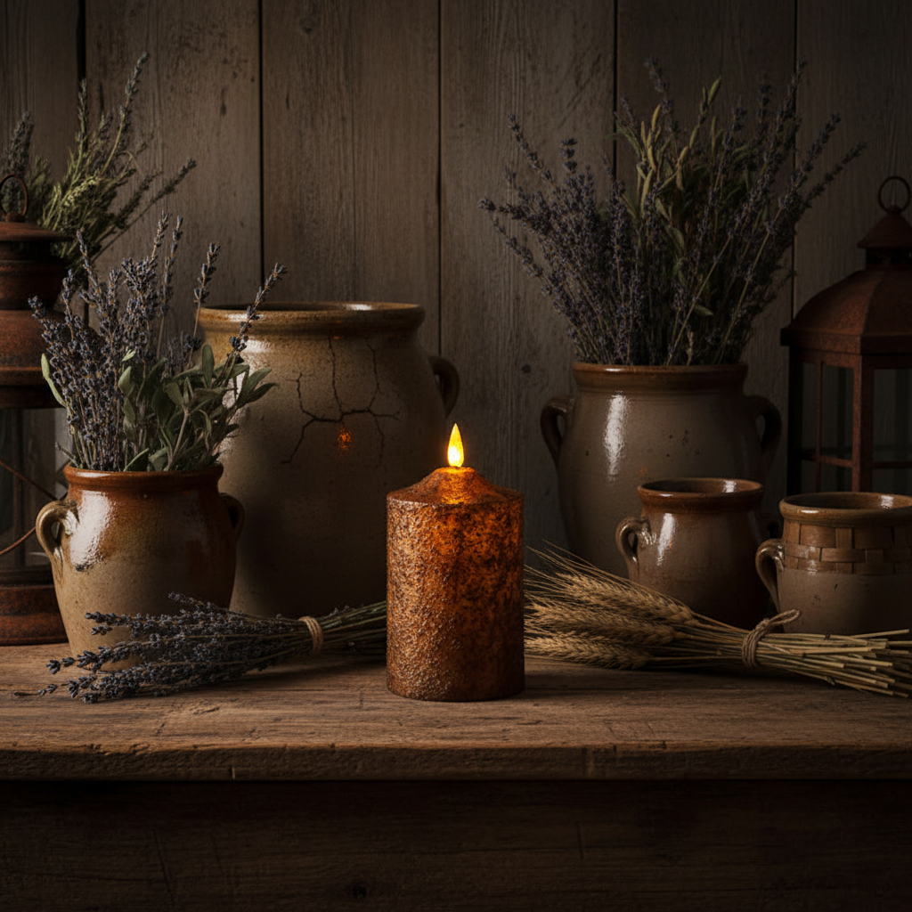 Burnt Mustard Flicker Flame Timer Cake Pillar - 5"