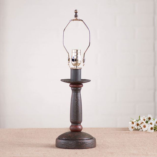 Wooden table lamp with americana espresso paint finish on white background