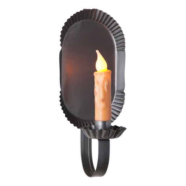 Decorative wall sconce with a candle-like light on a white background
