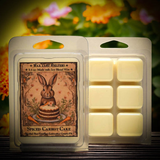 Clear clam shell packaging of tart melters with artwork featuring a bunny behind a frosted carrot cake
