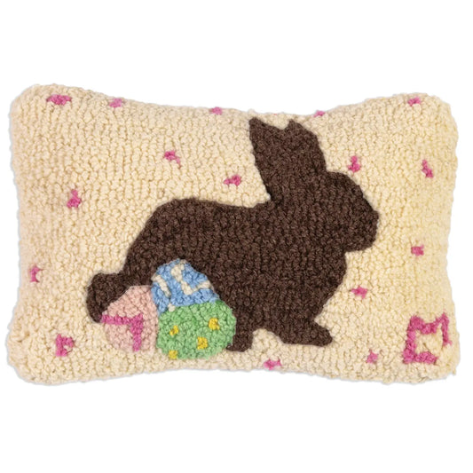 Chocolate Bunny with Eggs Hooked Pillow