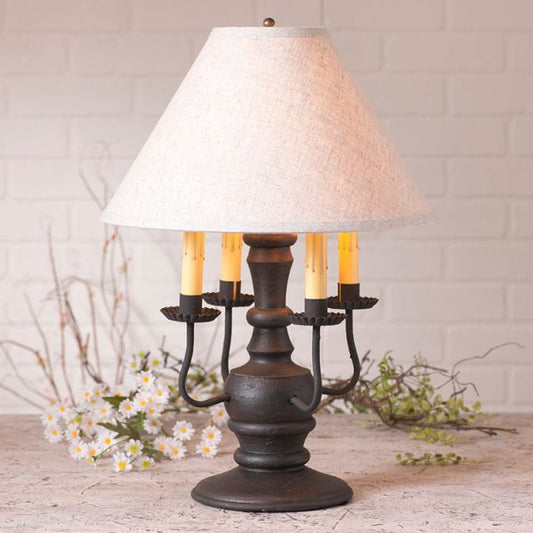Cedar Creek Wood Table Lamp in Americana Black with Fabric Linen Shade