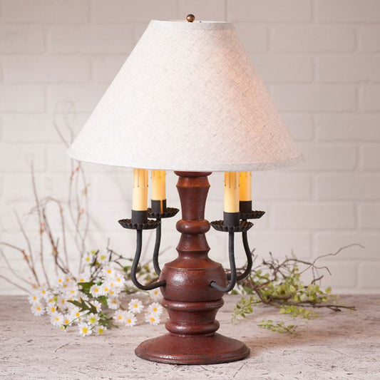 Cedar Creek Wood Table Lamp in Americana Red with Fabric Linen Shade