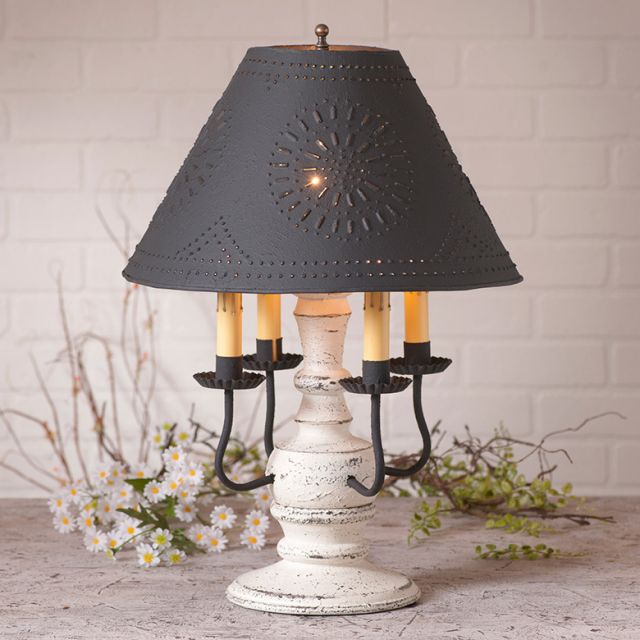 Cedar Creek Wood Table Lamp in Americana Vintage White with Textured Metal Shade