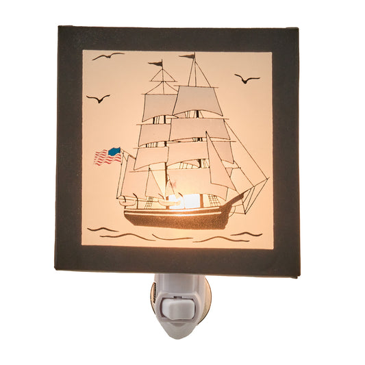Square night light with sheep and flag on white background