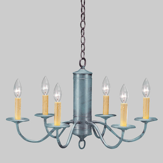 Vintage-style chandelier with candle-like lights on a white background
