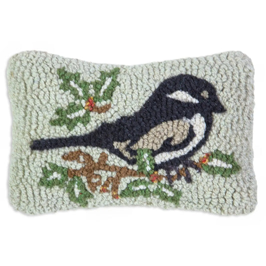 Chickadee in Vines Hooked Pillow
