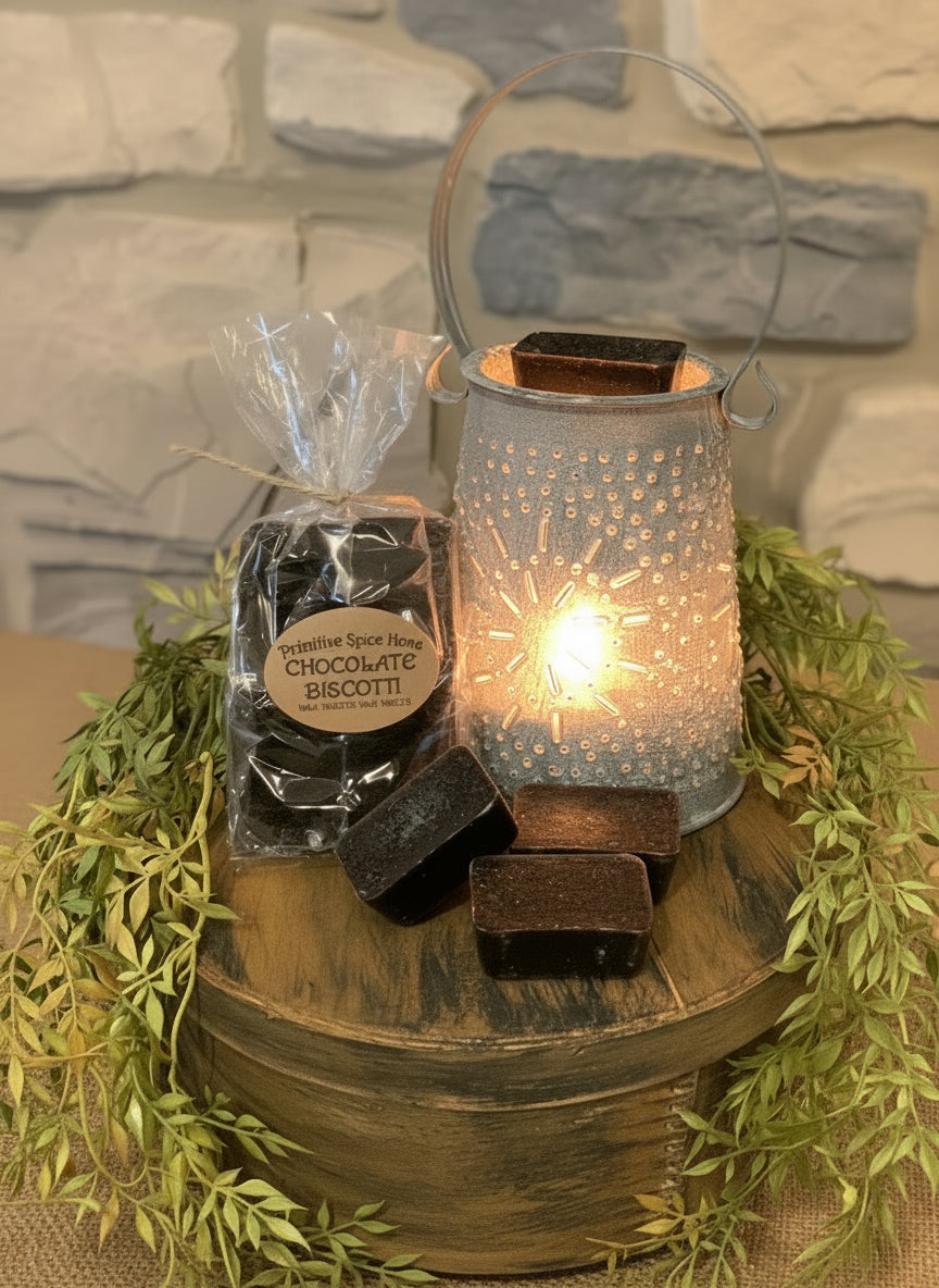 Candle set with a lantern on a wooden stand against a stone wall background