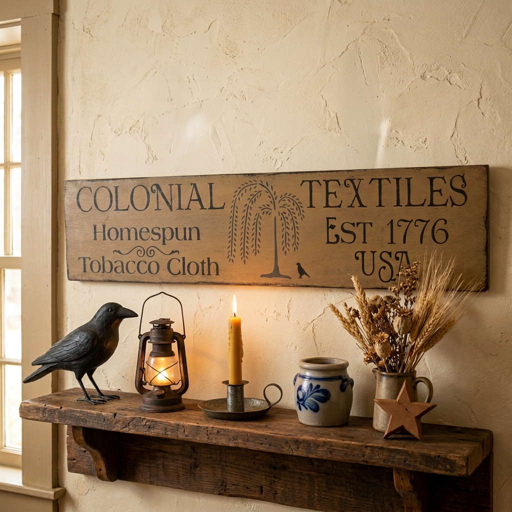 Colonial Textiles Primitive Wood Sign