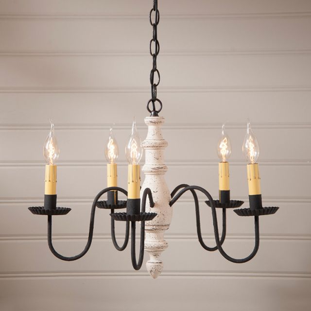 Chandelier with black and white design on a neutral background