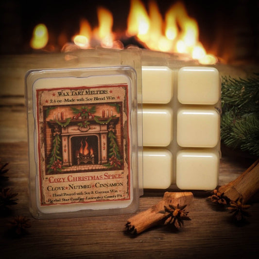 Clear packaging of wa tart melters with fireplace artwork and text