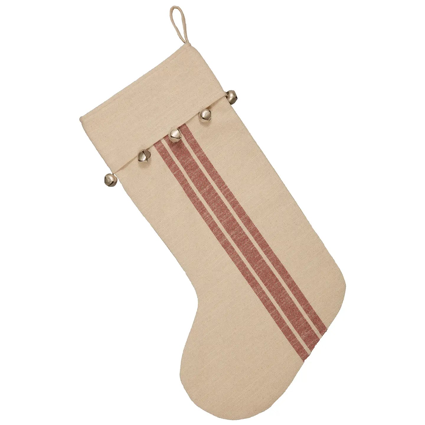 Sleigh Bells Grain Sack Christmas Stocking