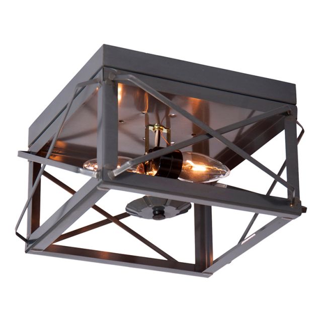 Primitive Flush Mount Double Ceiling Light with Folded Bars in Country Tin