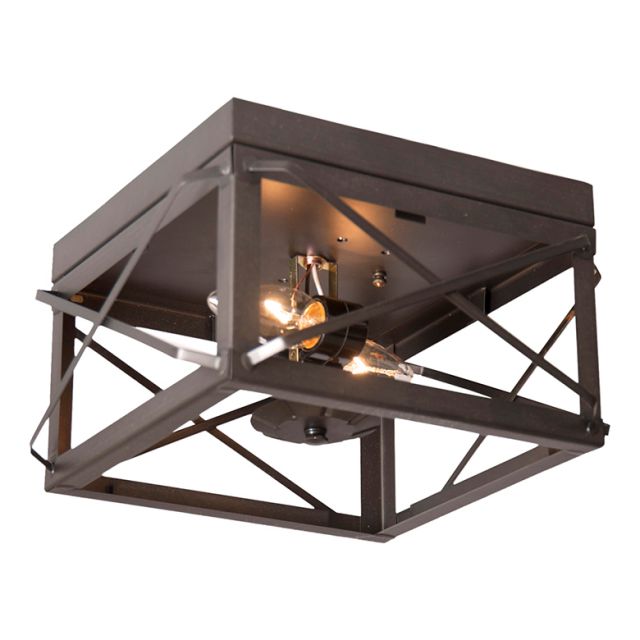 Primitive Flush Mount Double Ceiling Light with Folded Bars in Kettle Black
