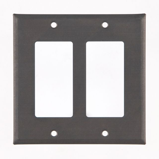 A black double rocker switch cover with a matte finish and no visible hardware.